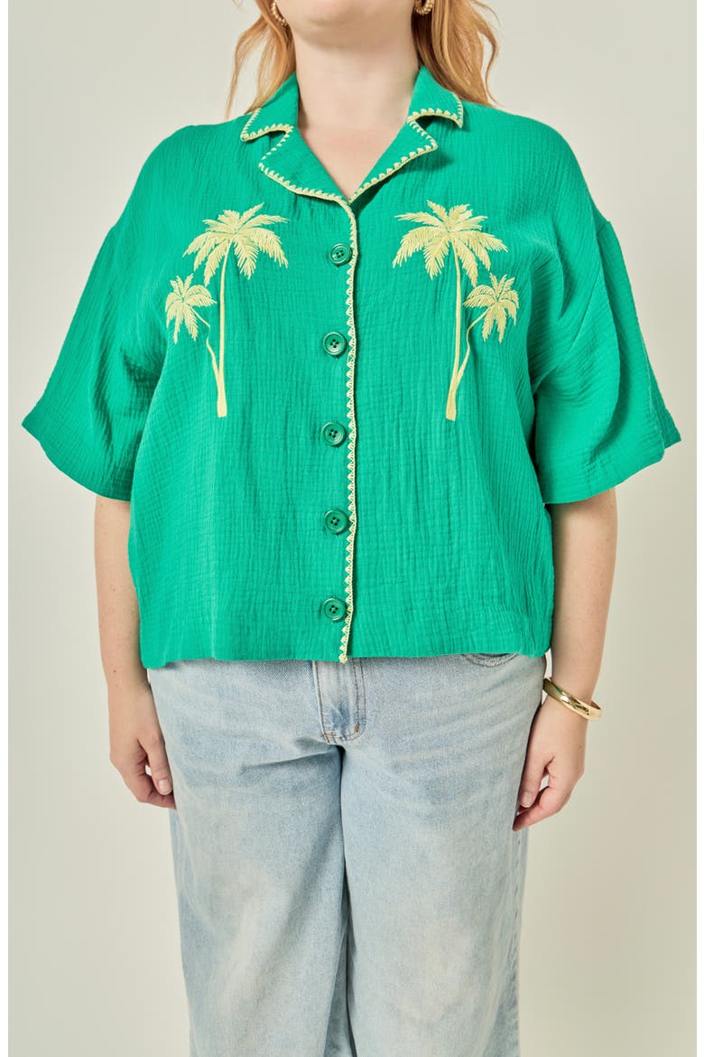 Tropical Embroidered Cotton Camp Shirt, Alternate, color, GREEN