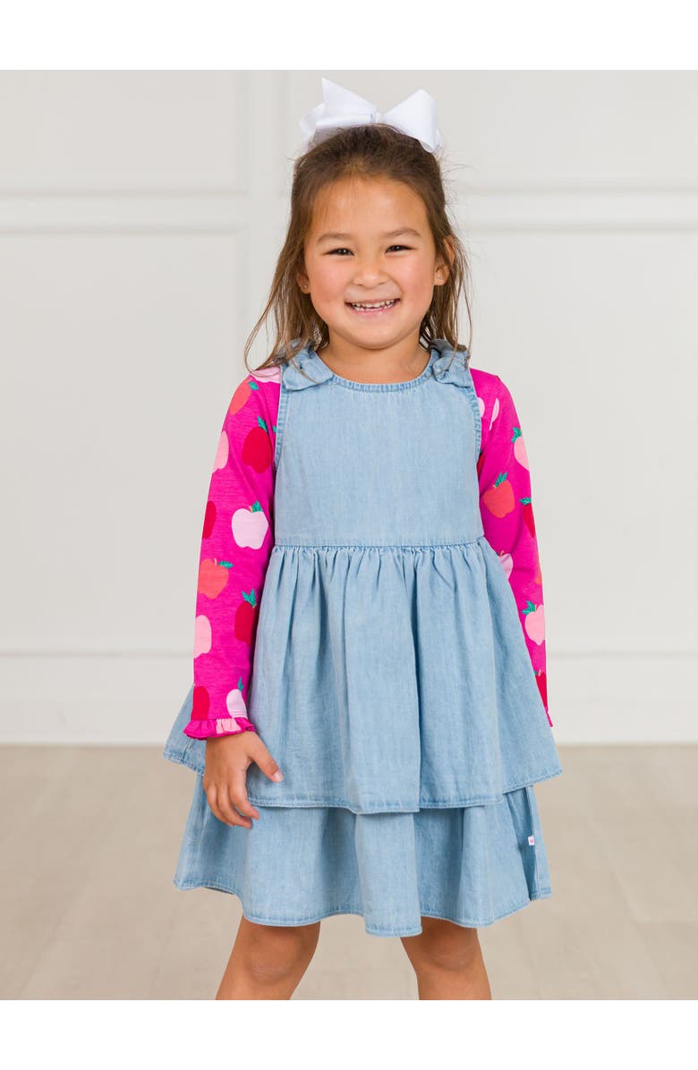 RuffleButts Woven Bow Jumper Dress, Alternate, color, Light Wash