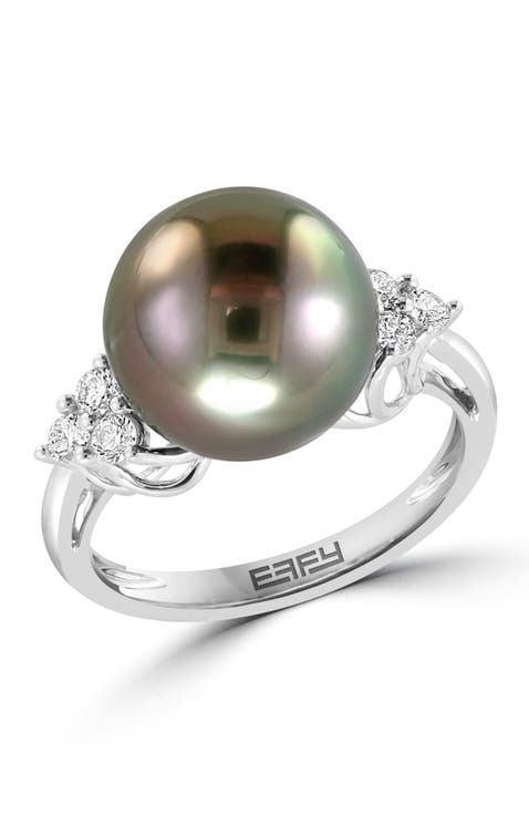14K White Gold Moonlit Pearl Diamond Ring