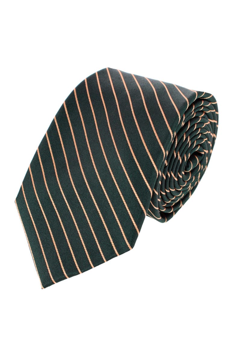 Declan Diagonal Stripe Silk Business Necktie, Main, color, Green with Brown Stripe