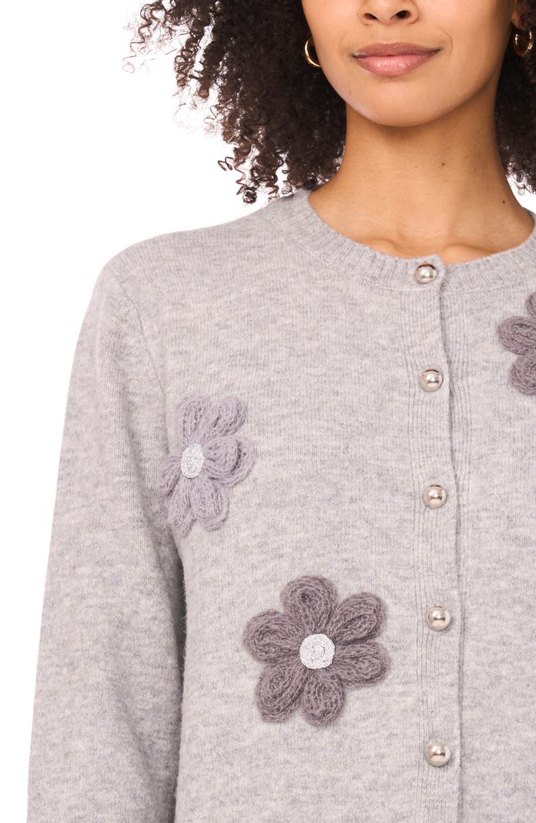 Ted Baker Floral Embellished Layered Hem Cardigan, Alternate, color, Light Heather Grey