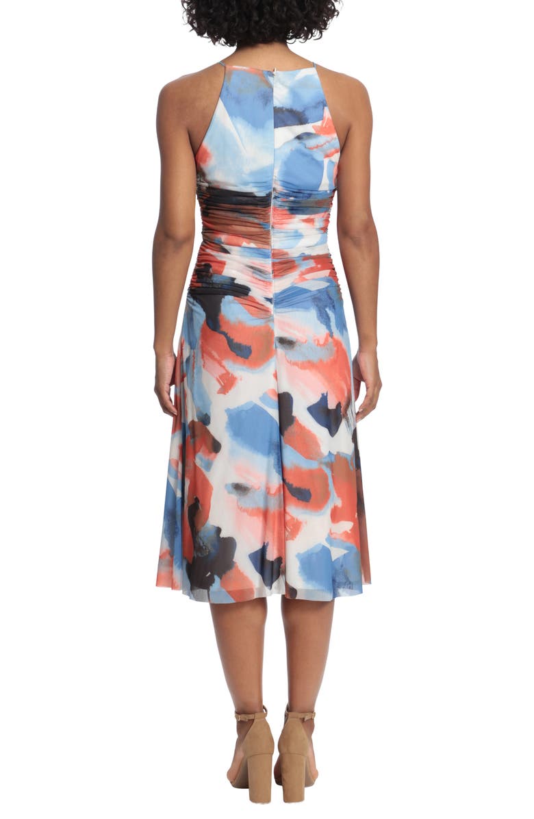 Maggy London Ruched Halter Midi Dress, Alternate, color, Soft White/ Lt. Slate