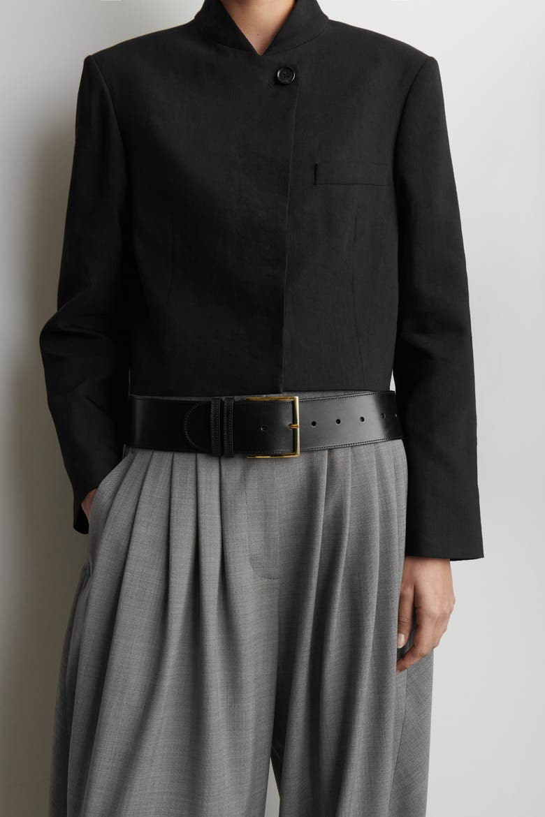 Low-waist Wide Leather Belt, Alternate, color, BLACK