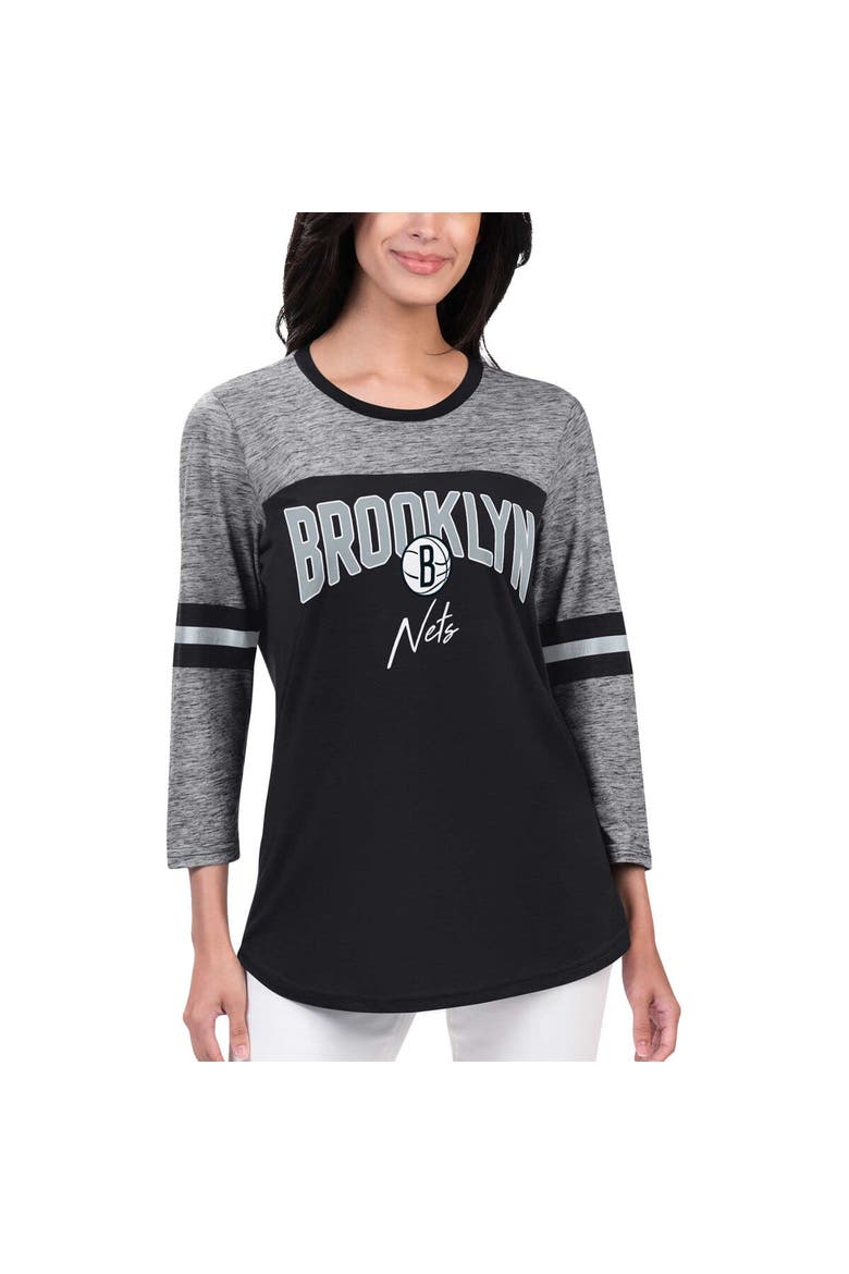 Women's G-III 4Her by Carl Banks Black Brooklyn Nets Play the Game 3/4-Sleeve T-Shirt, Alternate, color, Black