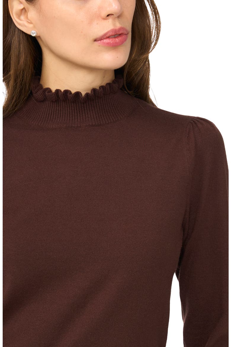 Ruffle Mock Neck Sweater, Alternate, color, COFFEE BEAN