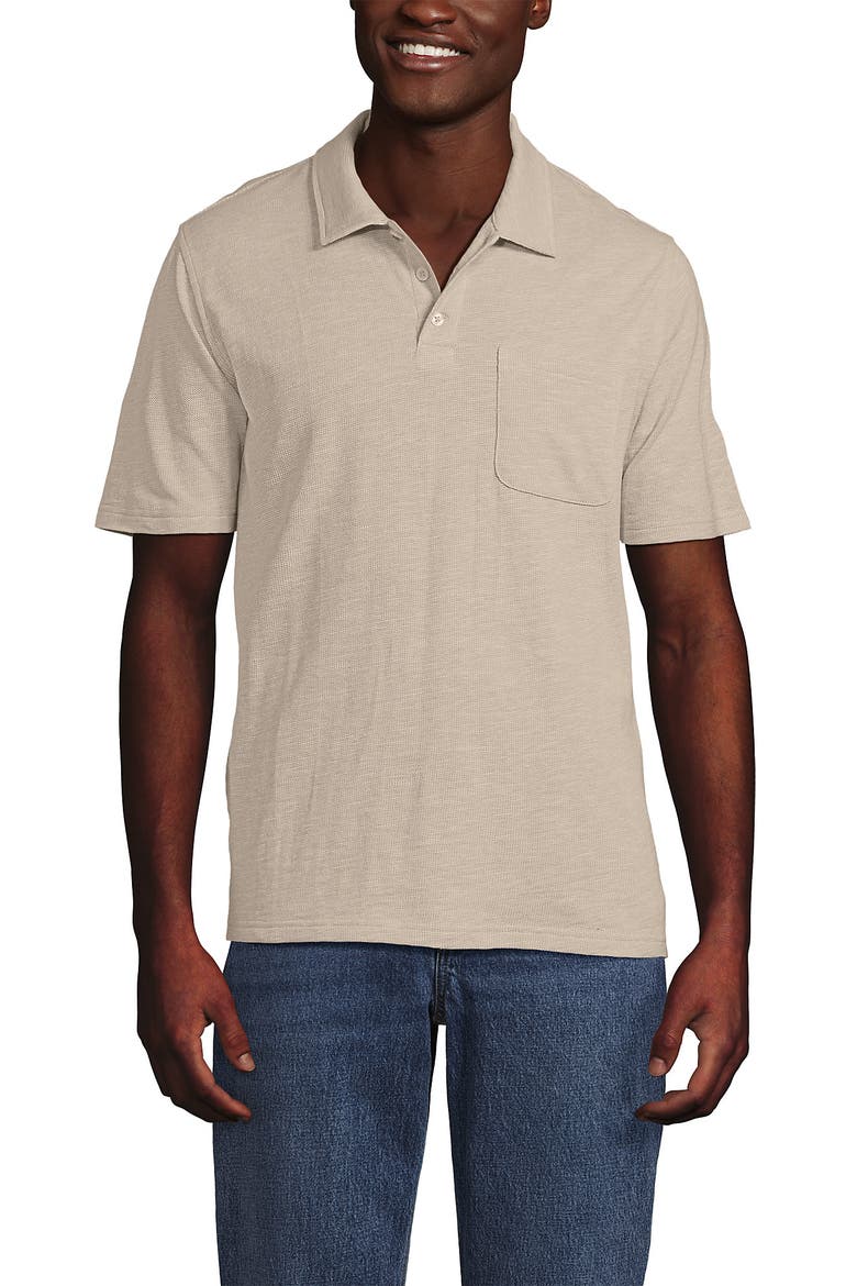 Short Sleeve Cotton Linen Polo, Main, color, Khaki Sand Heather