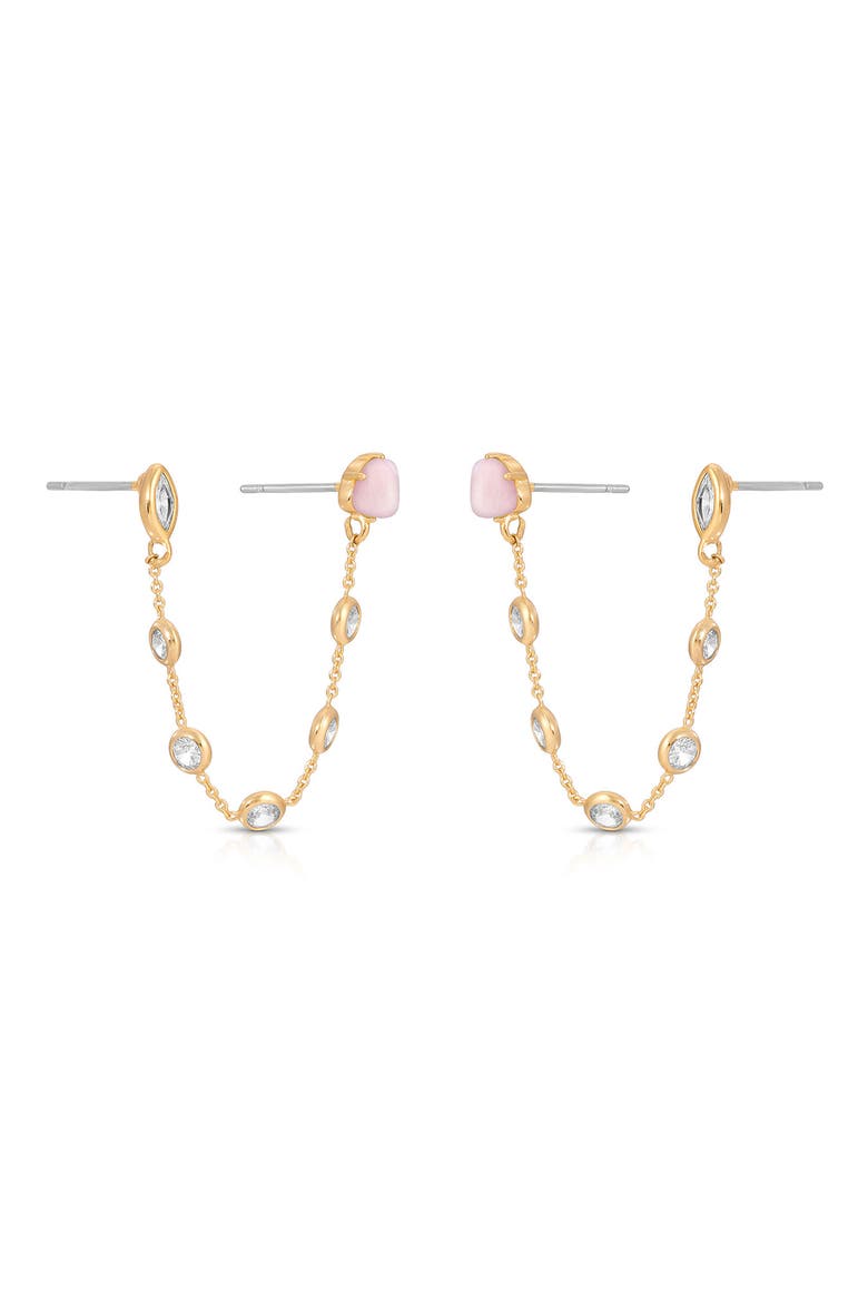 Double Piercing Drop Earrings, Alternate, color, ROSE QUARTZ