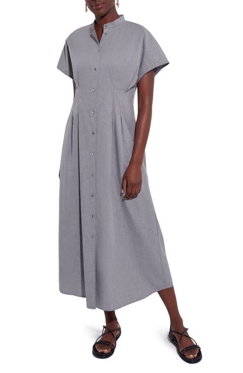 Button-Up Cotton Midi Dress