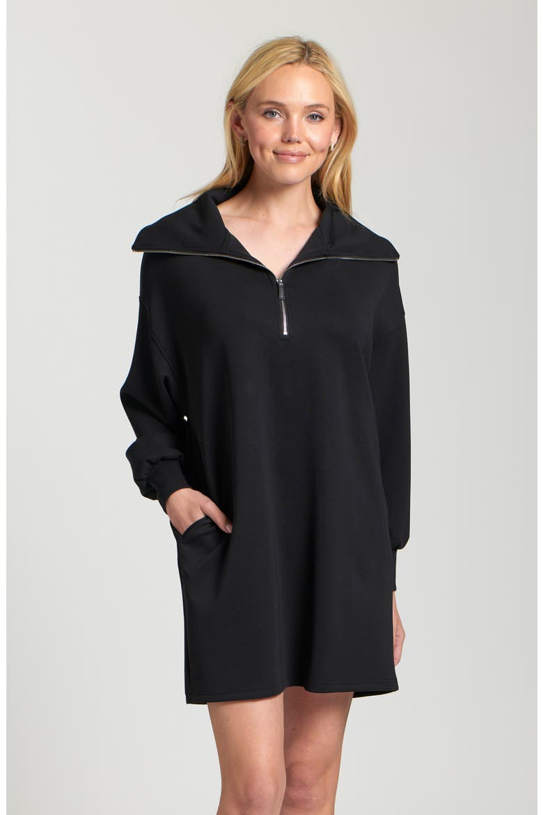 Half Zip Long Sleeve Sweatshirt Dress, Alternate, color, BLACK