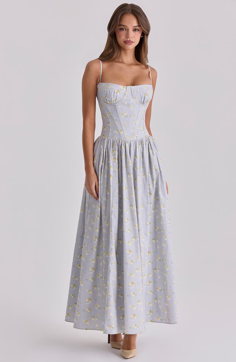 HOUSE OF CB Rona Floral Print Maxi Sundress, Alternate, color, Blue Floral