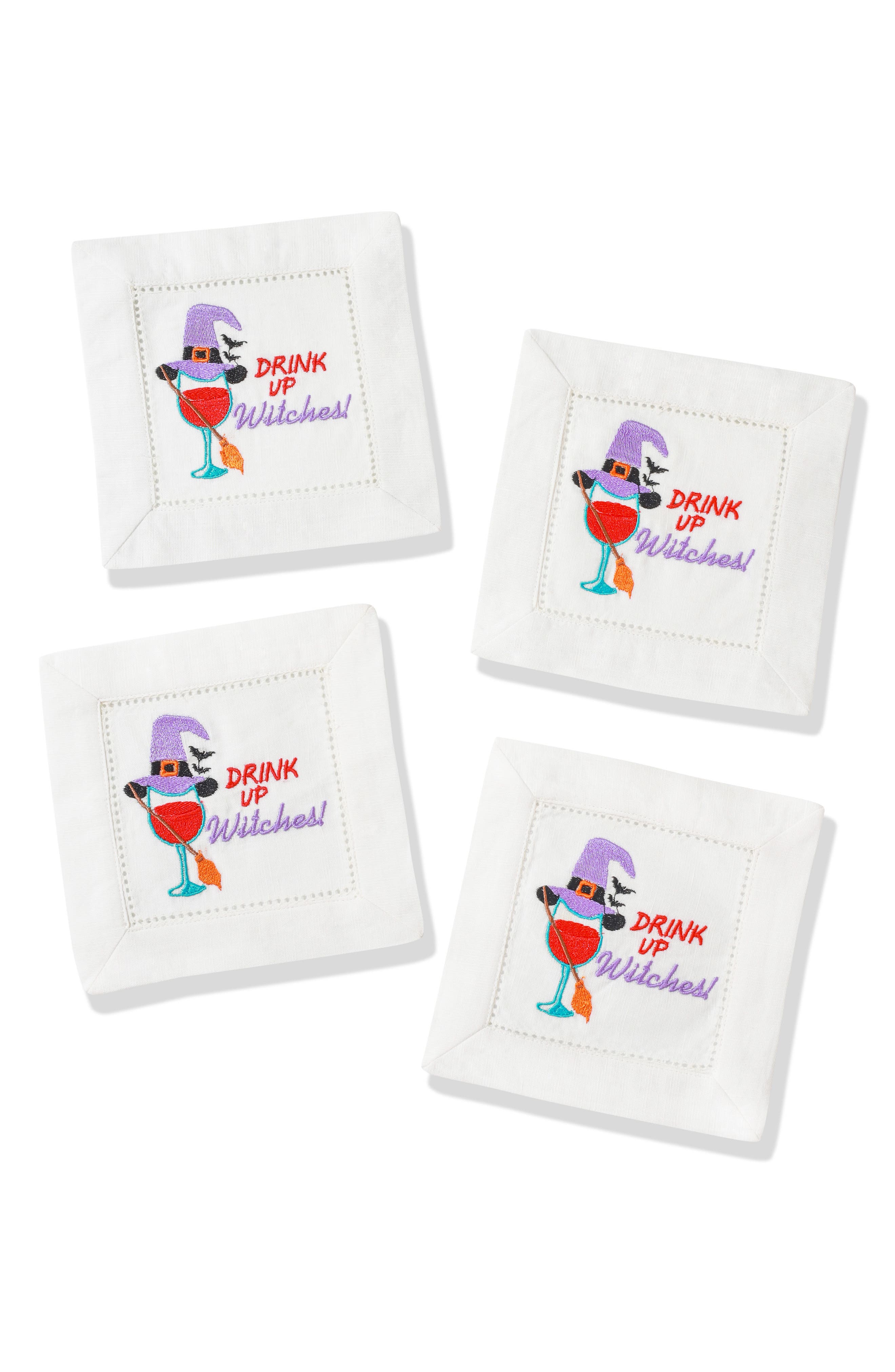 Drink Up Witches Embroidered Linen Cocktail Napkins