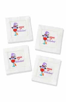 Drink Up Witches Embroidered Linen Cocktail Napkins