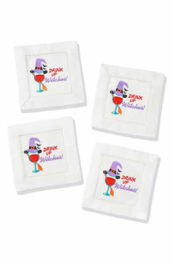 Drink Up Witches Embroidered Linen Cocktail Napkins