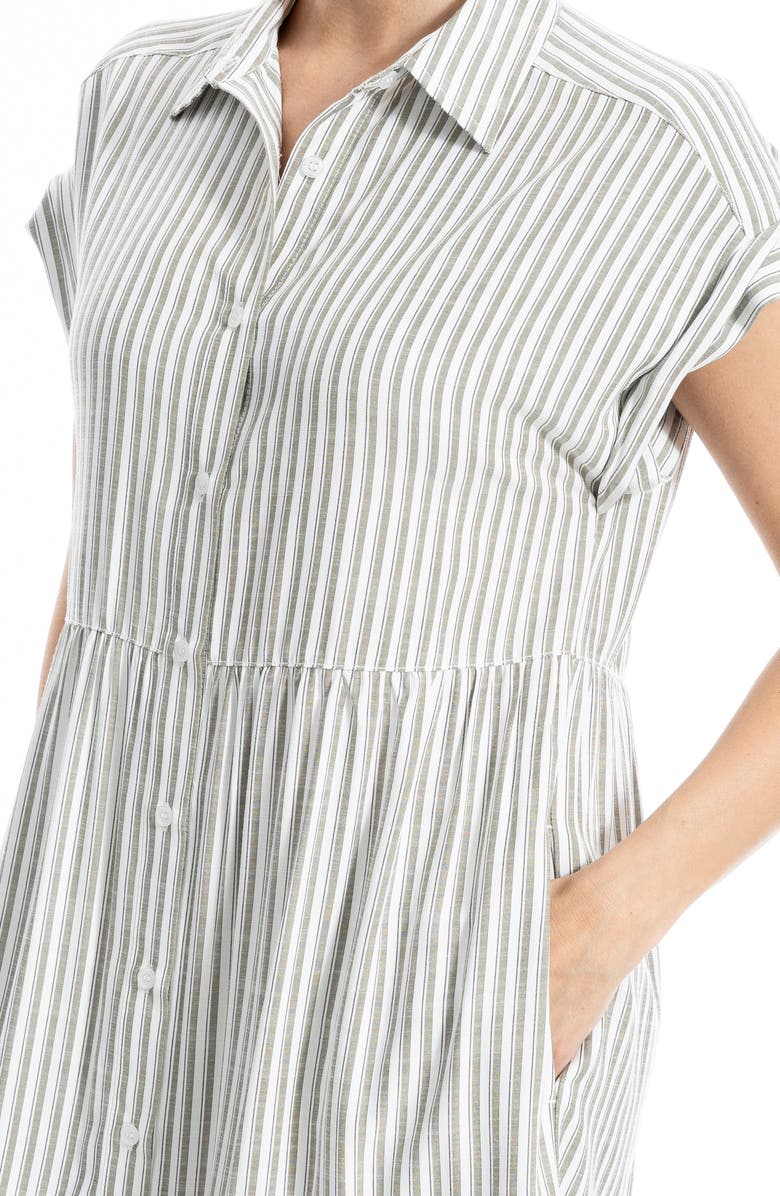 MAX STUDIO Tiered Maxi Shirtdress, Alternate, color, Ivory/ Olive Stripe