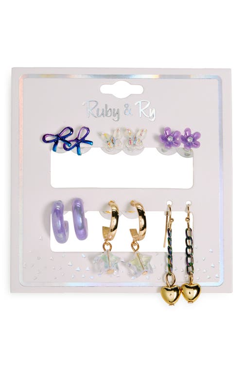 Ruby & Ry Kids' Bows & Flowers Set of 6 Earrings in Gold 