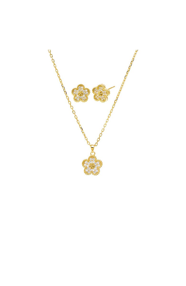 BY ADINA EDEN Pave Flower Necklace & Earring Combo Set, Main, color, Gold