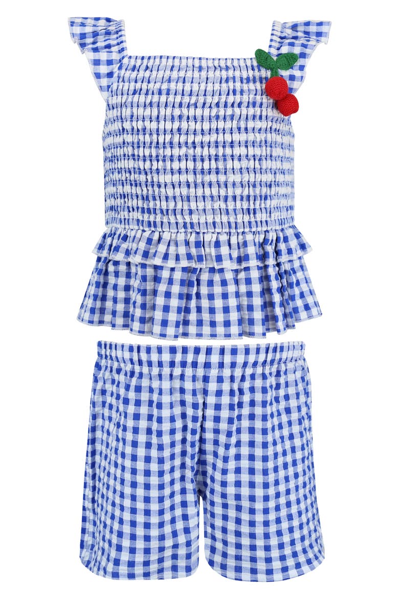 Kids' Smocked Cherry Top & Shorts Set, Main, color, BLUE/ WHITE