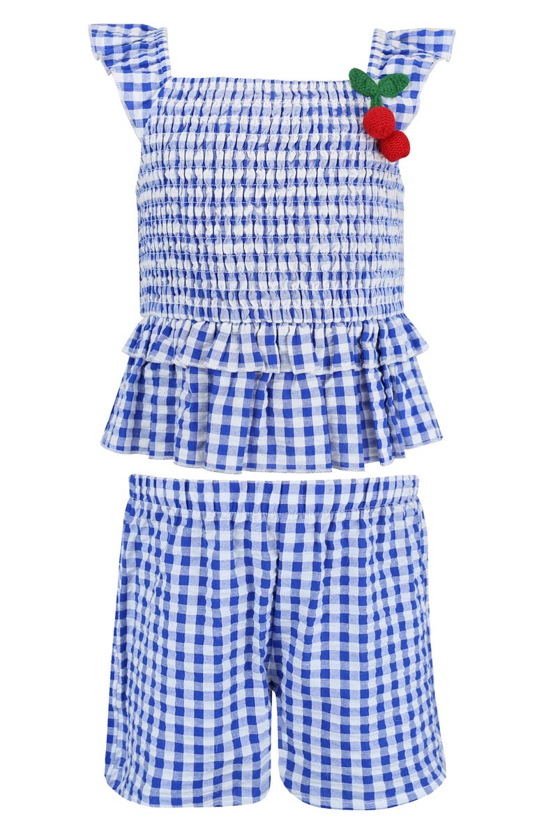 Zunie Kids' Smocked Cherry Top & Shorts Set, Main, color, Blue/ White