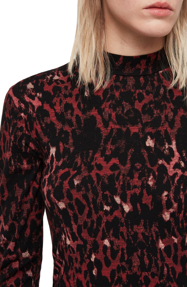AllSaints Leopard Red Kiara Shirt, Alternate, color, 