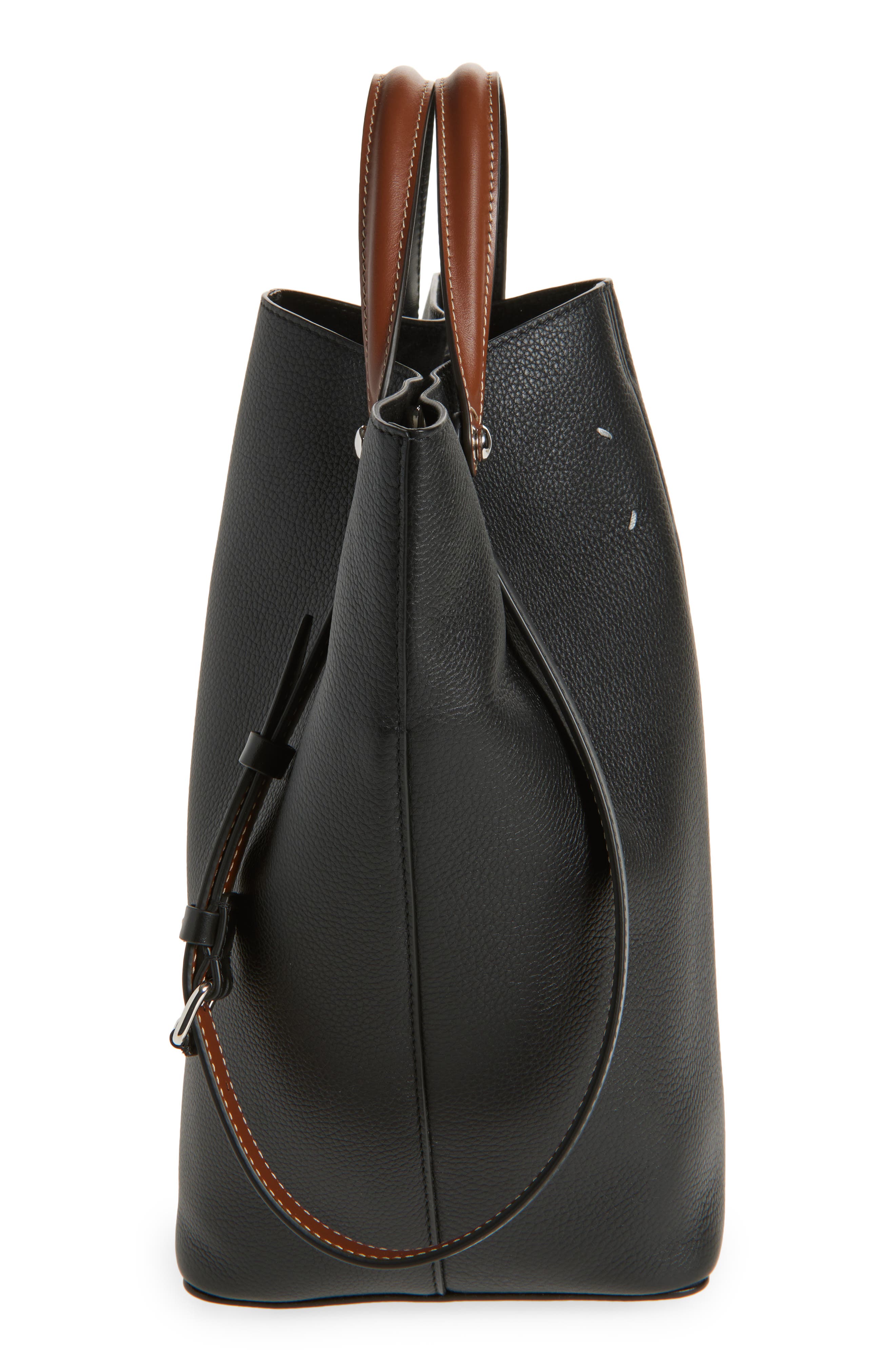 Maison Margiela Medium Dress-age Leather Tote, Alternate, color, Black/ Chestnut/ Black