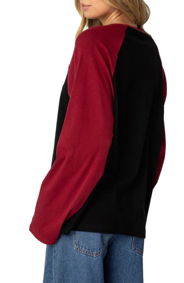 EDIKTED Oversize Long Sleeve Stretch Cotton T-Shirt, Alternate, color, Black