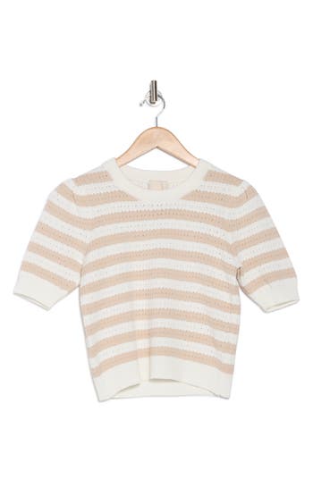 Industry Republic Clothing Stripe Pointelle Sweater In Khaki/white
