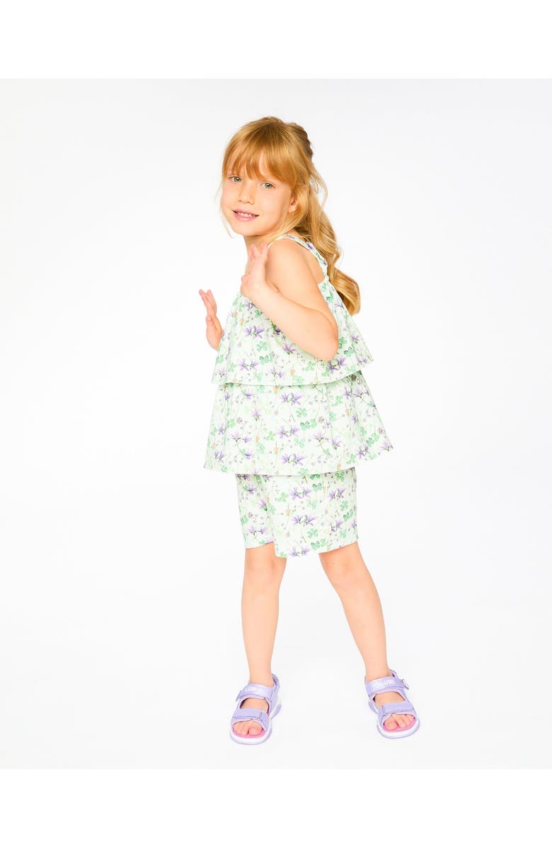 Deux par Deux Jersey Flowers Romper with Tiers, Alternate, color, Green Floral Print