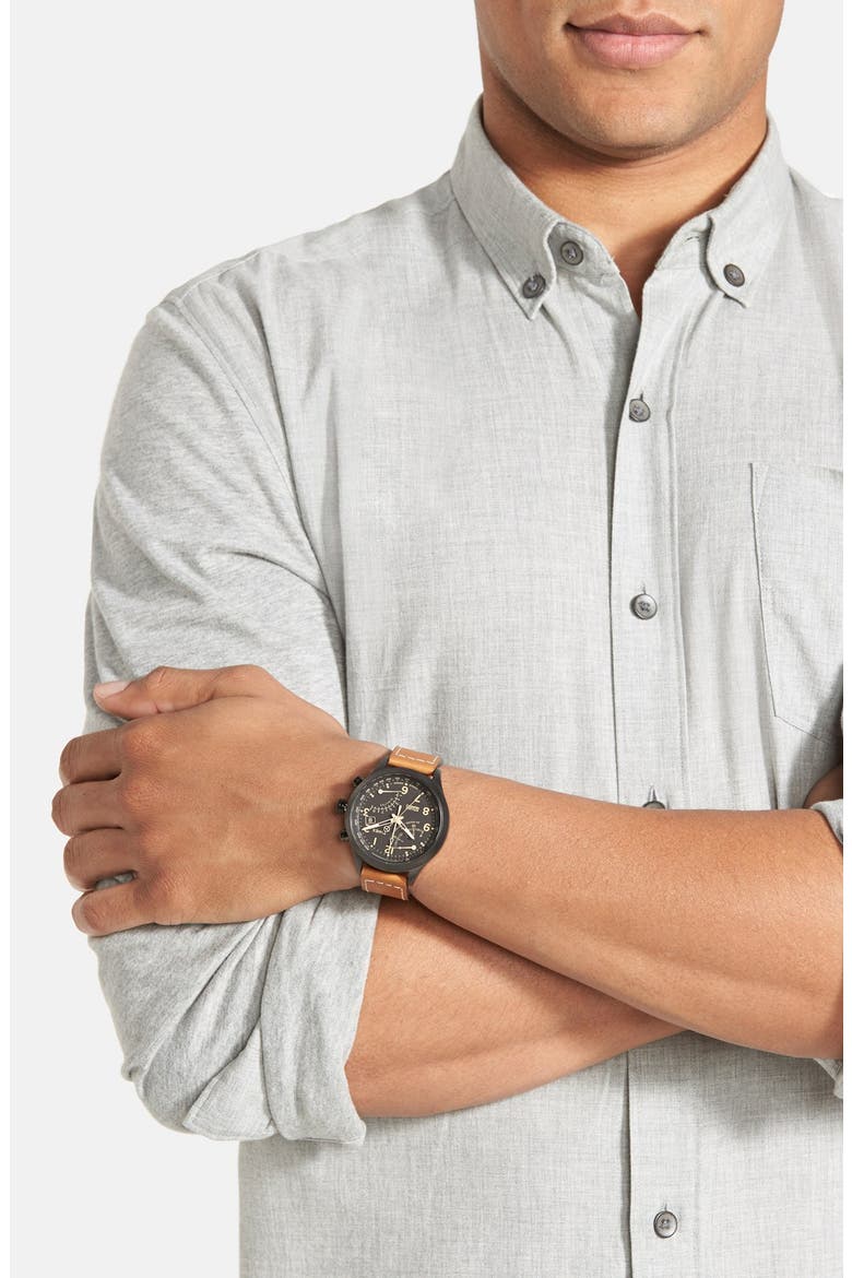'Intelligent Quartz' Flyback Chronograph Watch, 45mm, Alternate, color, BLACK/ TAN