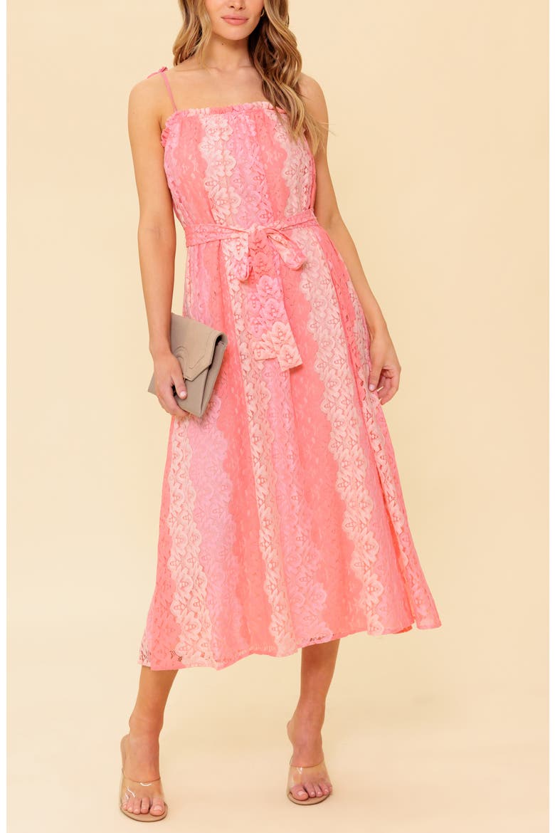 Tie Waist Lace Midi Dress, Alternate, color, PEACH