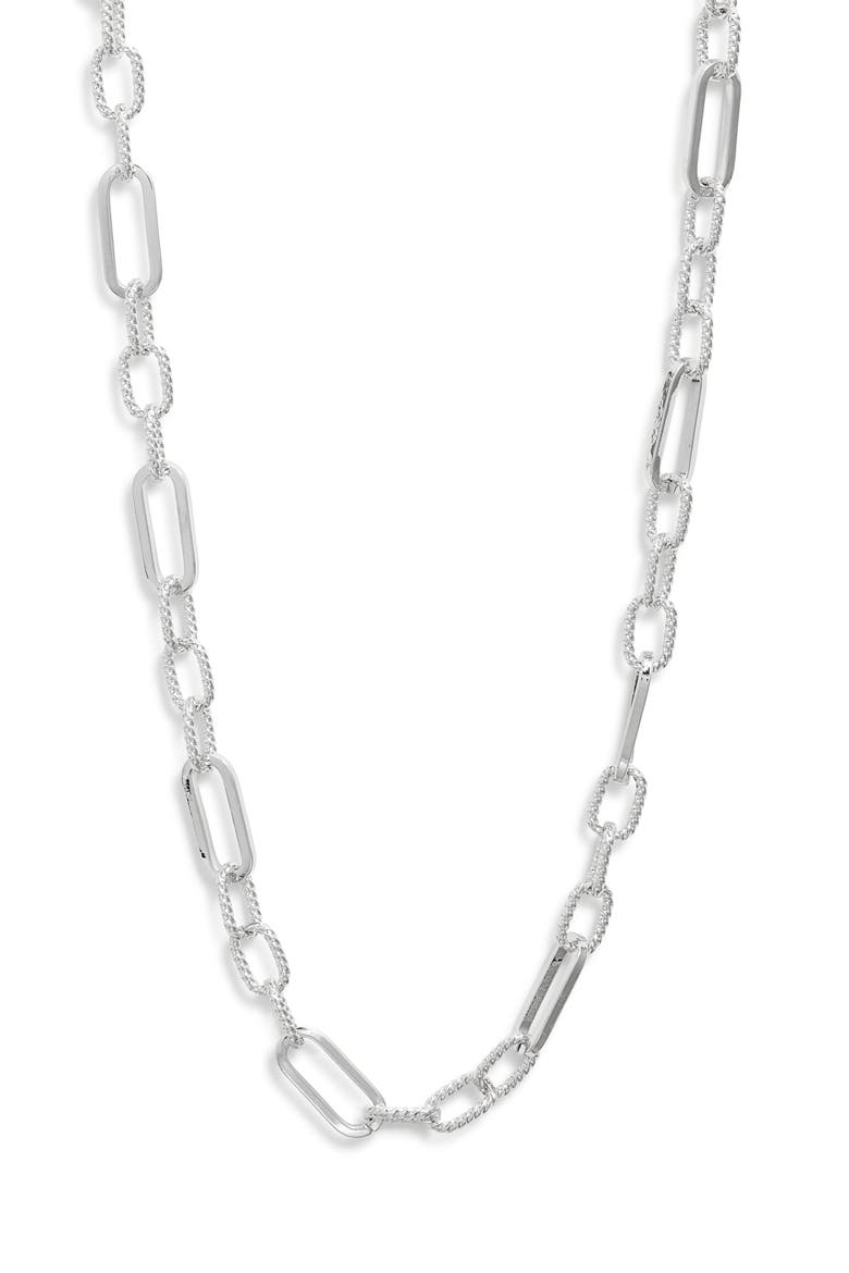 Demi Fine Long Paper Clip Necklace, Main, color, STERLING SILVER PLATED