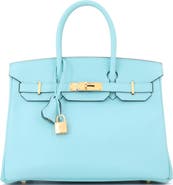 Pre-Owned Hermes Birkin Handbag Blue Epsom with Gold Hardware 30