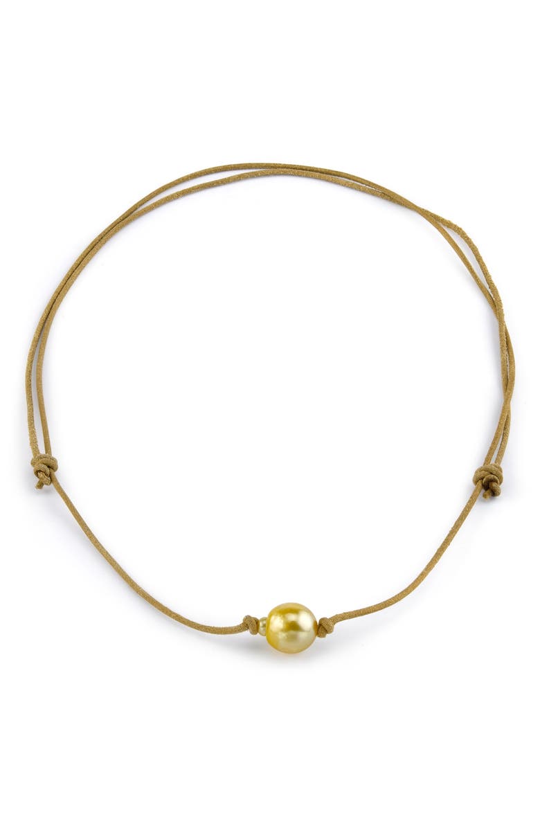 The Pearl Source Golden Baroque Pearl Leather Adjustable Necklace, Main, color, Golden Pearl