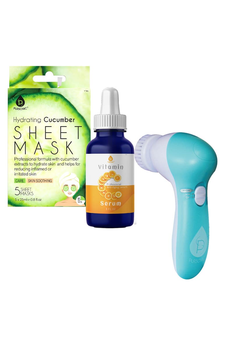 PURSONIC Ultimate Skincare Gift Bundle Hydrating Cucumber Sheet Masks, Main, color, Turquoise/Aqua