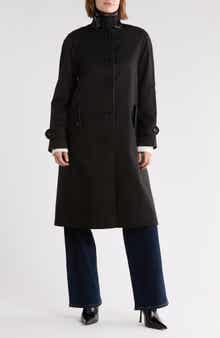 Faux Leather Trim Balmacaan Rain Coat