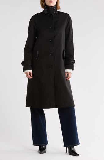 Faux Leather Trim Balmacaan Rain Coat