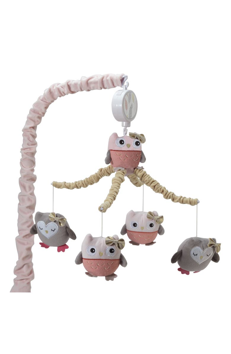 Lambs & Ivy Family Tree Owl Musical Baby Crib Mobile, Main, color, Coral