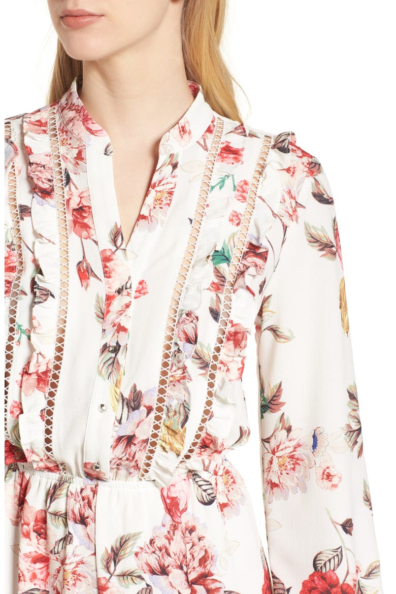 Floral Print Romper, Alternate, color, IVORY EGRET VINTAGE FLORAL