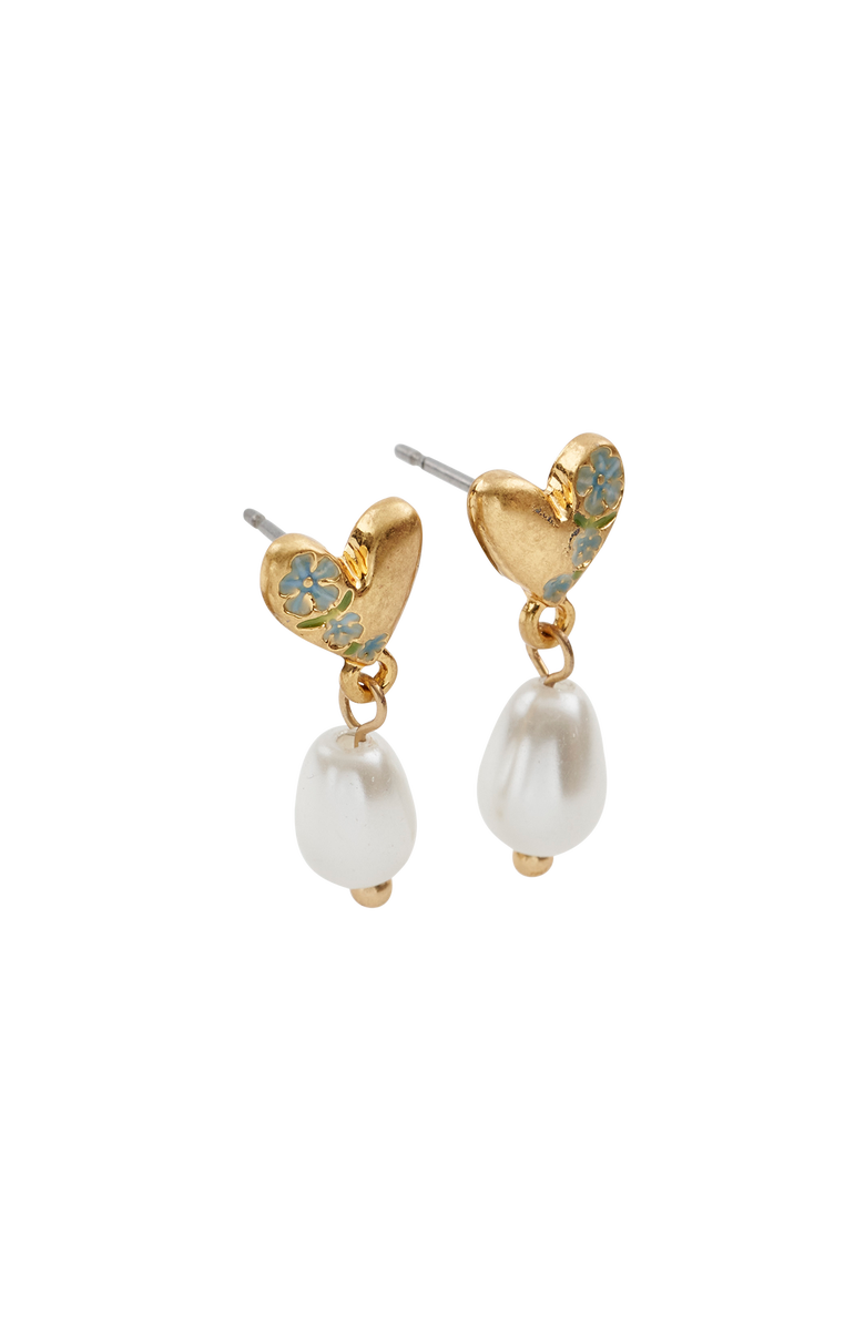 Fable England Forget-Me-Not Heart & Pearl Earrings, Alternate, color, Blue & Gold