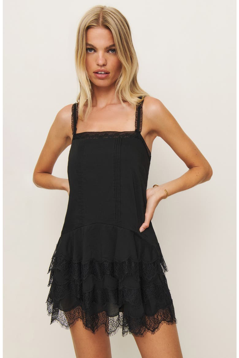 Cleodora Lace Trim Minidress, Alternate, color, BLACK