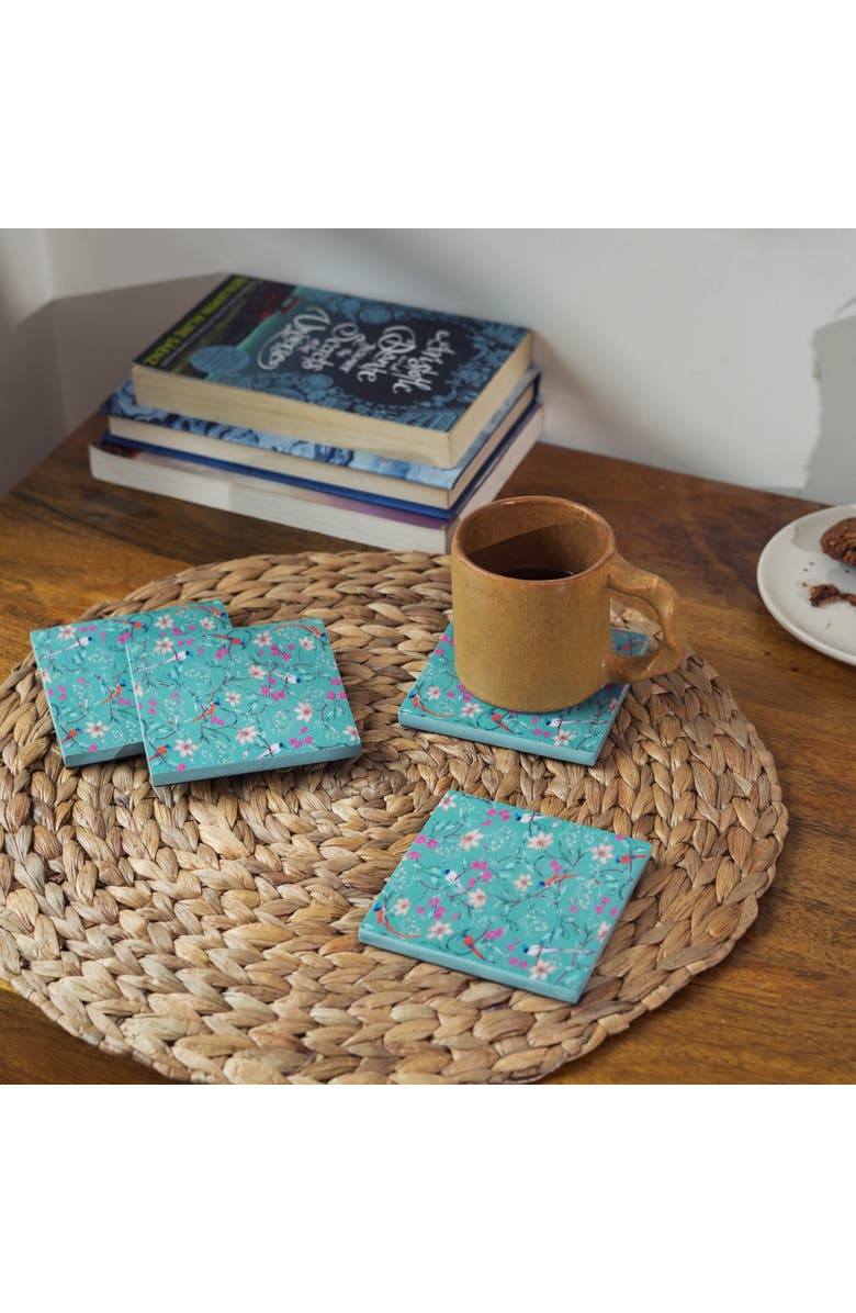 Mela Artisans Aqua Flora Coasters, Alternate, color, Aqua Flora