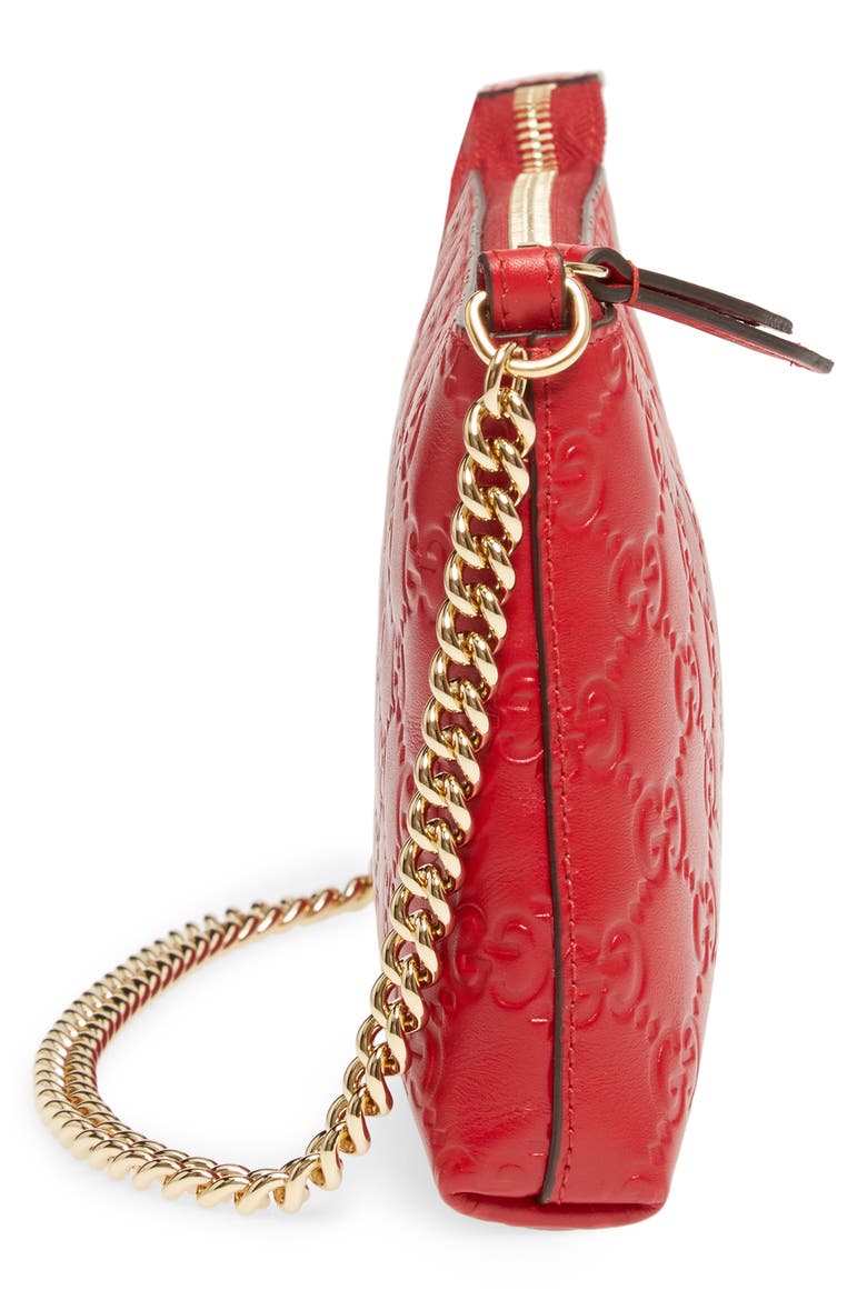 GG Leather Wallet on a Chain, Alternate, color, HIBISCUS RED