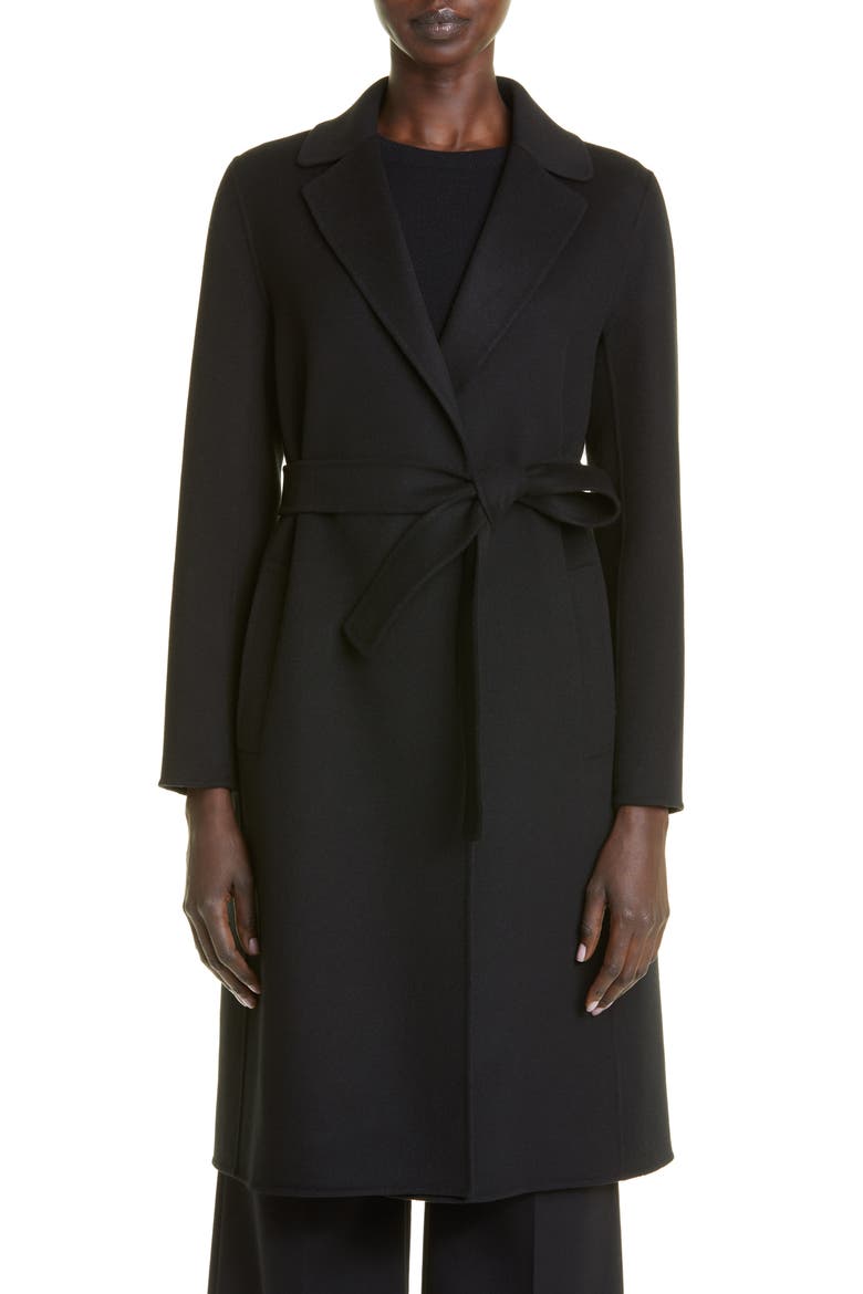 Pauline Belted Virgin Wool Coat, Main, color, BLACK