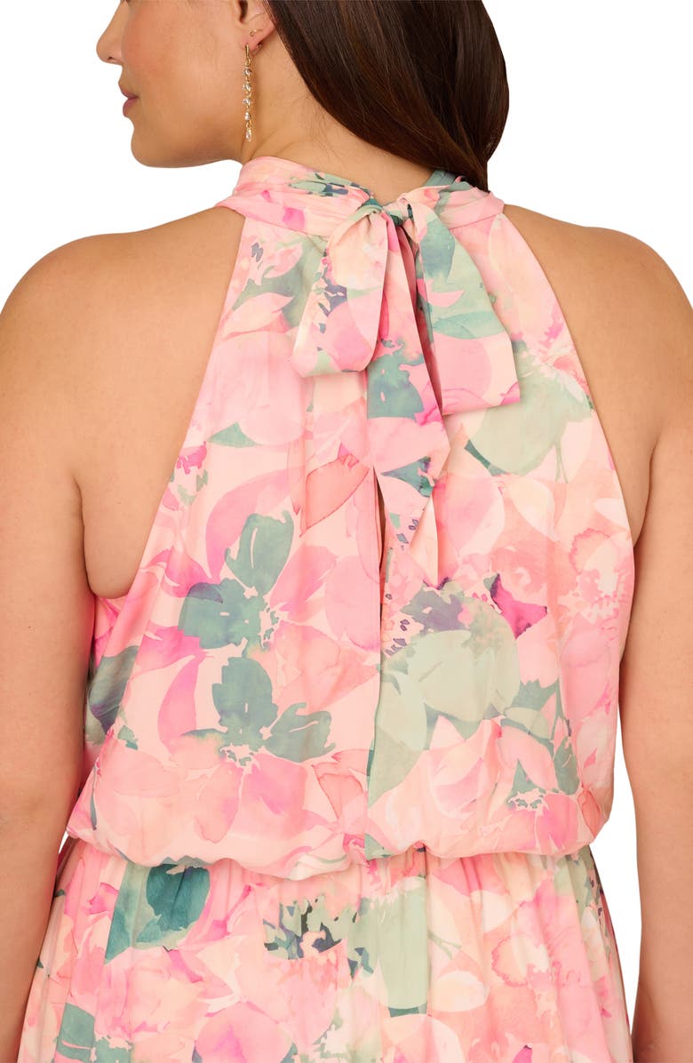 Adrianna Papell Floral Mock Neck Chiffon Cocktail Midi Dress, Alternate, color,