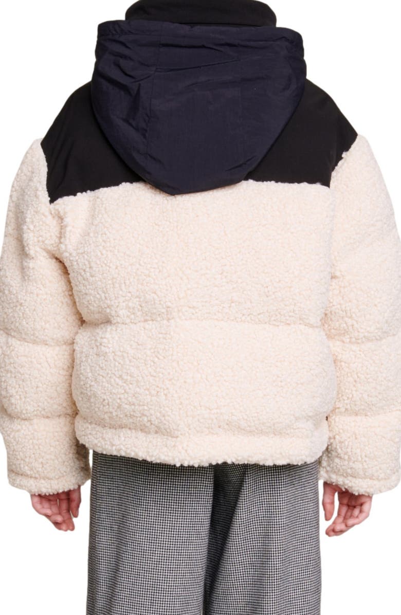 maje Colorblock High Pile Fleece Hooded Puffer Jacket, Alternate, color,