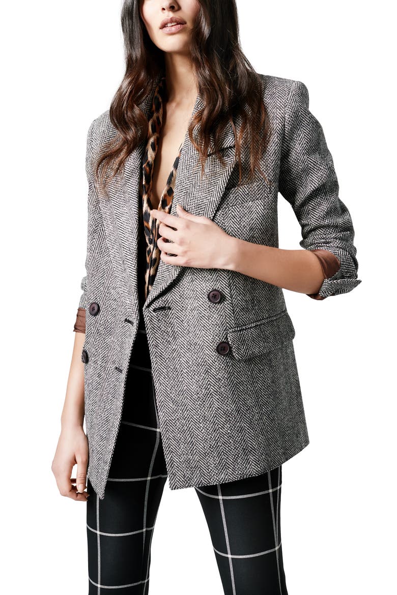 Oversize DB Herringbone Wool Blazer, Main, color, BLACK/ IVORY HERRINGBONE