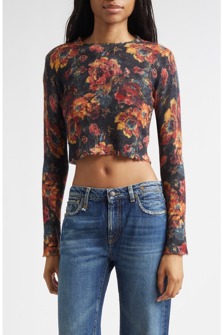 Floral Cashmere Crop Sweater, Main, color, RED FLORAL MULTI