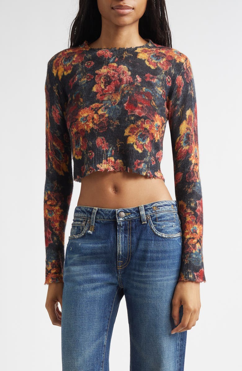 R13 Floral Cashmere Crop Sweater, Main, color, Red Floral Multi