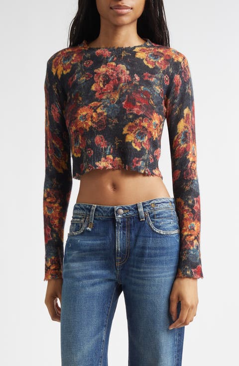 Floral Cashmere Crop Sweater