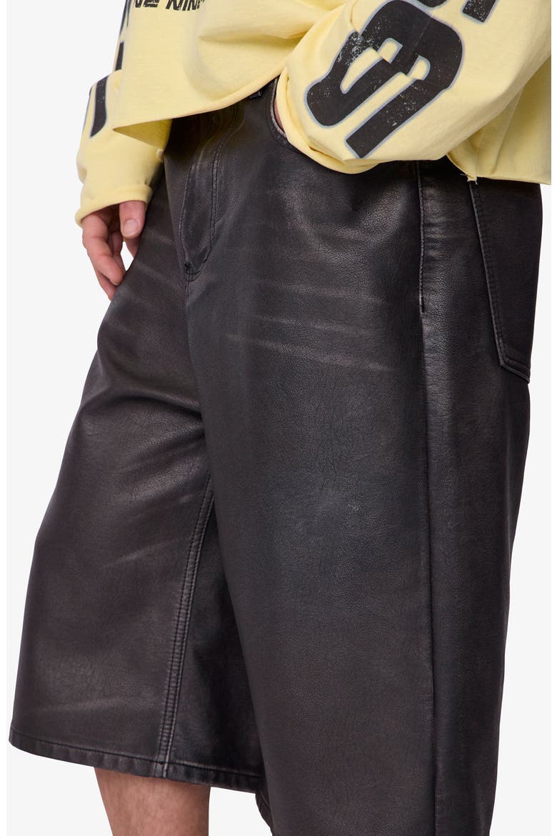 Ultra Baggy Washed Faux Leather Shorts, Alternate, color, BLACK