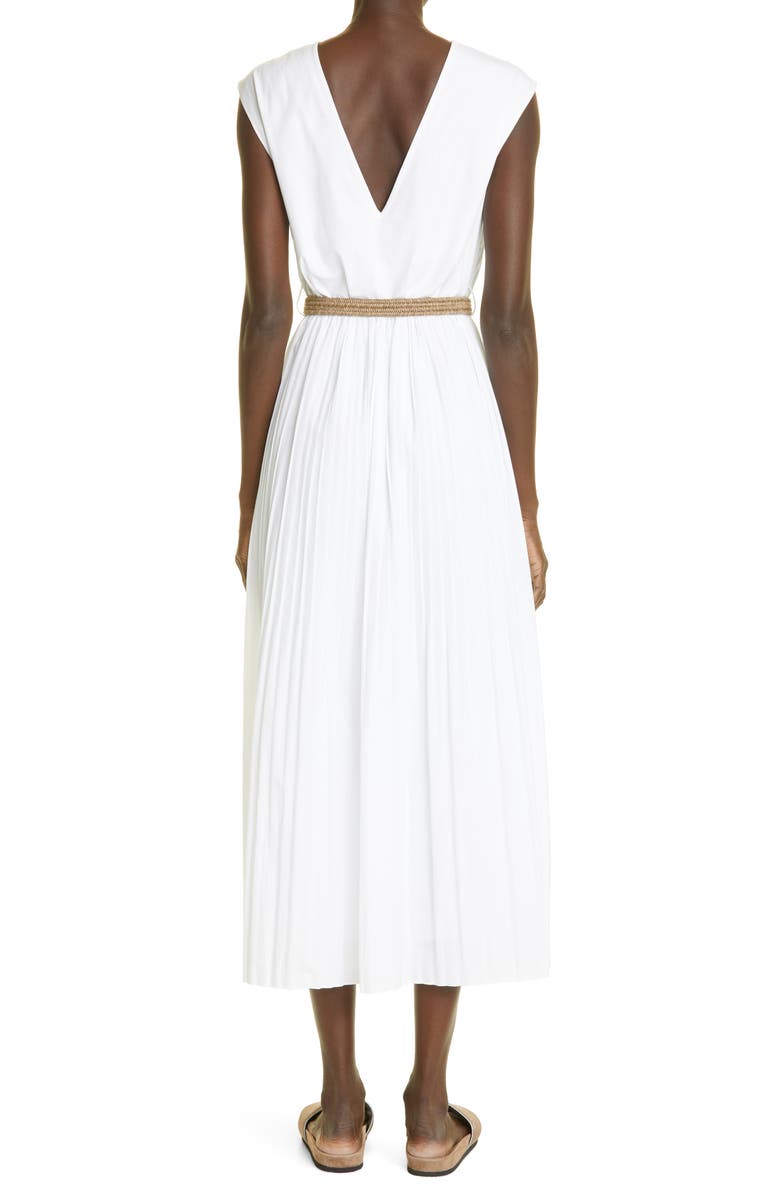 Brunello Cucinelli Belted Sleeveless Poplin Midi Dress, Alternate, color,